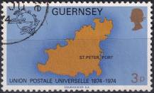 1974, Guernsey, 0107, 100 let Světové poštovní unie (UPU): Mapa ostrova Guernsey ⊙