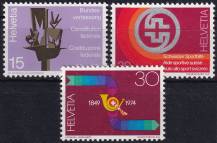 1974, Švýcarsko, 1039/1041, Výročí (II) ✶✶