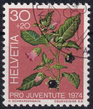 1974, Švýcarsko, 1043, „Pro Juventute“: Jedovaté lesní plody - Atropa belladonna ⊙