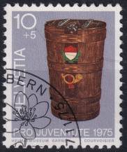 1975, Švýcarsko, 1062, „Pro Juventute“: Den poštovní známky - Historická poštovní brašna  ⊙