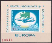 1977, Rumunsko, A144, Letecký: Konference o bezpečnosti a spolupráci v Evropě (KBSE), Bělehrad  - Boeing 707, budovy v Bělehradu a Bukurešti ✶✶