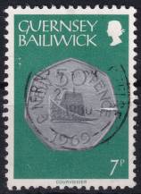 1979, Guernsey, 0179, Výplatní známka: Mince - 50 nových pencí  ⊙