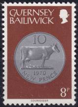 1979, Guernsey, 0180, Výplatní známka: Mince - 10 nových pencí  ✶✶ 