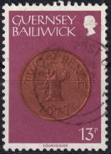 1979, Guernsey, 0185, Výplatní známka: Mince - 2 pence  ⊙