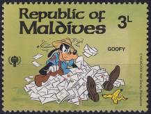 1979, Maledivy, 0850, Figurky Walta Disneye: Goofy mezi dopisy ✶✶