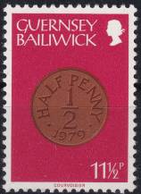 1980, Guernsey, 0200, Výplatní známka: Mince - půl penny ✶✶ 