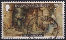 1980, Guernsey, 0213, Vánoce: Obrazy Petera Le Lievre - Selský dům na Sarku (1847)  ⊙