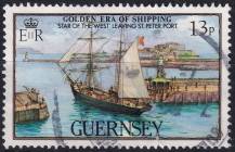 1983, Guernsey, 0275, Staré zlaté časy plachetnic: "Hvězda západu"- Odjezd z přístavu St. Peter Port  ⊙