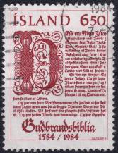 1984, Island, 0626, 400 let Gudbrandovy Bible: Stránka Bible s iniciáy "D"  ⊙