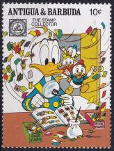 1989, Antigua a Barbuda, 1278, Podpora filatelie: figurky Walta Disneye - známka Velké Británie MiNr. 1 ✶✶