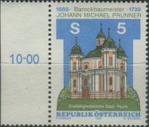 1989, Rakousko, 1950p, 250. výročí úmrtí Johanna Michaela Prunnera, barokního stavebního mistra ∗∗
