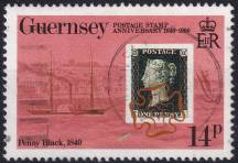 1990, Guernsey, 0487, 150 let poštovní známky: Známka Velké Británie MiNr.1, Přístav St. Peter Port  ⊙