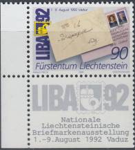 1991, Lichtenštejnsko, 1026, Národní výstava poštovních známek LIBA ´92, Vaduz ∗∗ r, o