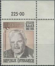 1991, Rakousko, 2047p, 100. výročí narození Juliuse Raaba ∗∗ r