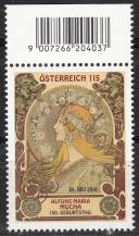 2010, Rakousko, 2884, Alfons Mucha, s okrajem, **