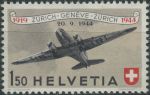 Obrázek k výrobku 37348 - 1943, Švýcarsko, 0422, Letecká známka: Příležitostný poštovní let \"Pro Aero 1943\": 30. výročí prvního letu nad Alpami Švýcarským leteckým průkopníkem Oskarem Biderem ∗∗
