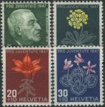 Obrázek k výrobku 37671 - 1947, Švýcarsko, 0488/0491, \"Pro Juventute\": 50. výročí úmrtí Jacoba Burckhardta; Alpské květiny ∗∗