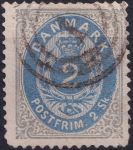 Obrázek k výrobku 40583 - 1865/1870, Dánsko, 0013Aa, Výplatní známka: Korunovační klenoty v dvojitém oválu ⊙