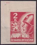 Obrázek k výrobku 46053 - 1945, ČSR II, 0354, Výplatní známka: Košické vydání:Hlava rudoarmějce a státní znak ✶✶ o L