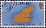 Obrázek k výrobku 48360 - 1974, Guernsey, 0106, 100 let Světové poštovní unie (UPU): Znak Guernsey, emblém UPU ⊙