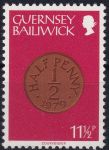 Obrázek k výrobku 49428 - 1980, Guernsey, 0199, Výplatní známka: Mince - 1 nová penny ✶✶ 