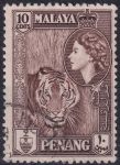 Obrázek k výrobku 50461 - 1960, Malajsko - Malaka, 060, Výplatní známka: Státní symboly strom a Muntžak a zemské pohledy - Panthera tigris ⊙