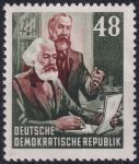 Obrázek k výrobku 51430 - 1953, NDR, 0350YI, 70. výročí úmrtí Karla Marxe: Karel Marx za řečnickým pultem ✶✶