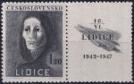 Obrázek k výrobku 53643 - 1947, ČSR II, 0453KL, 5. výročí vyhlazení Lidic: Trpící žena ✶✶