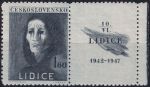 Obrázek k výrobku 53646 - 1947, ČSR II, 0453KP, 5. výročí vyhlazení Lidic: Trpící žena ✶✶ o P