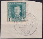 Obrázek k výrobku 54354 - 1917/1918, Rakousko-uherská polní pošta (Všeobecné vydání), 53B, Výplatní známka: Císař Karel I. ⊙ ⊟ 